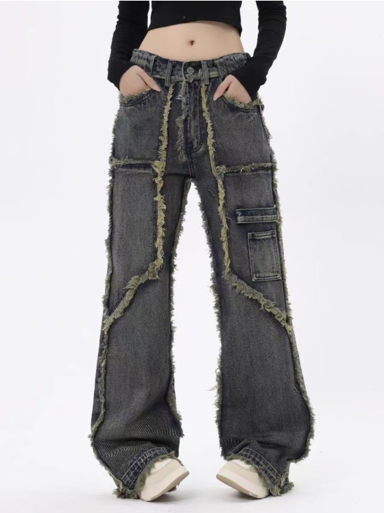 American Retro Frayed and Distressed Straight-leg Jeans Enhypen-Jay Inspired