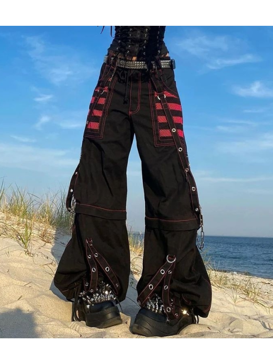 Gothic Chain Bandage Wide Leg Pants Women Oversize- Outfits- Outfits