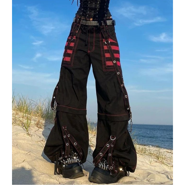 ゴシックチェーン包帯ワイド脚パンツ女性オーバーサイズ-衣装-衣装