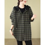 純粋な綿のフード付きチェック柄コート- jungkook服