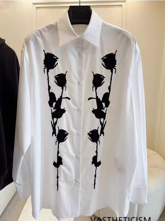 Enhypen-Jungwon INSPO White Button Down Rose Print Shirt