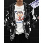 黒color-blocked cardigan-Jin-Outfits