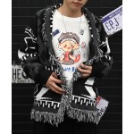 黒color-blocked cardigan-Jin-Outfits