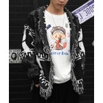 黒color-blocked cardigan-Jin-Outfits