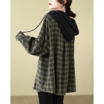 純粋な綿のフード付きチェック柄コート- jungkook服