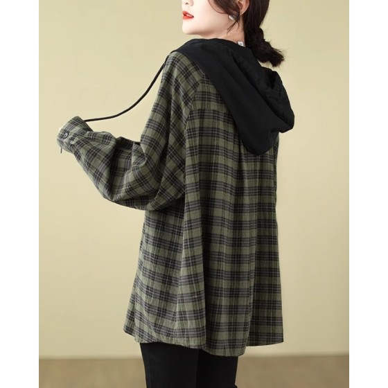 純粋な綿のフード付きチェック柄コート- jungkook服