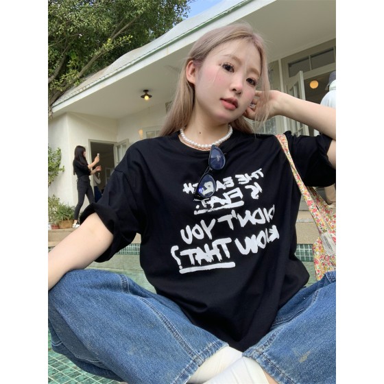 White pure cotton women's short-sleeved T-shirt-Suga-Outfits