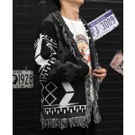 黒color-blocked cardigan-Jin-Outfits