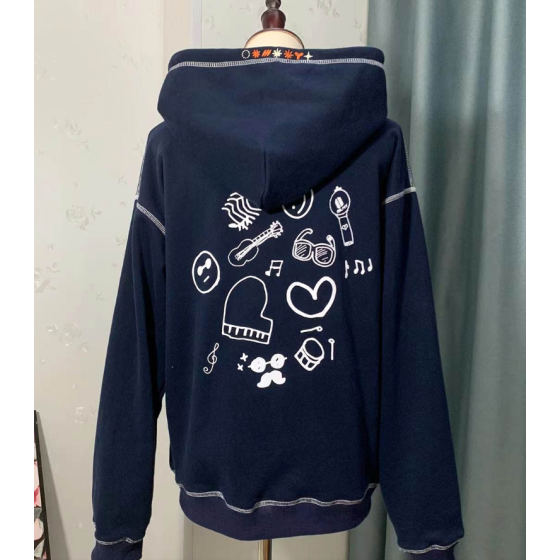Blue Zip-Up Hooded Oversized Sweatshirt BTS KPOP Inspo Outfits