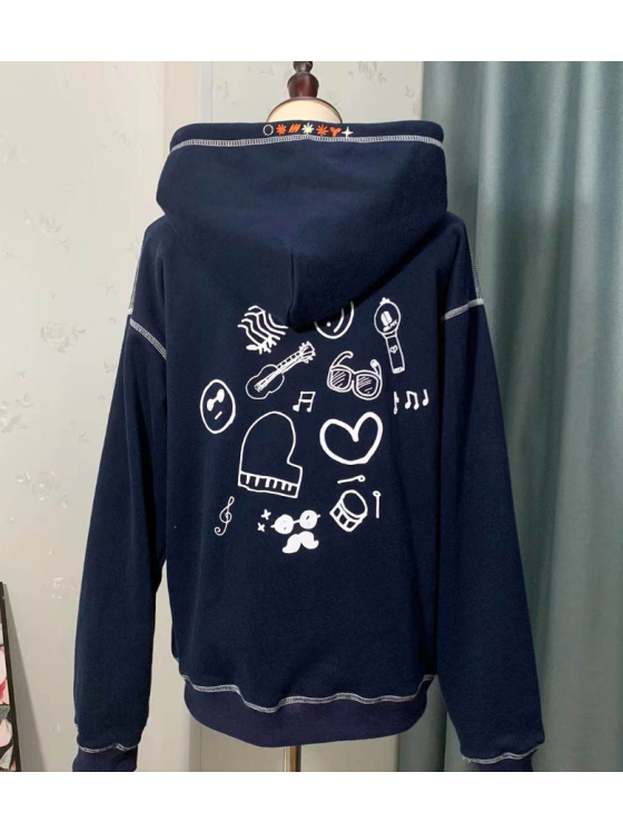 Blue Zip-Up Hooded Oversized Sweatshirt BTS KPOP Inspo Outfits