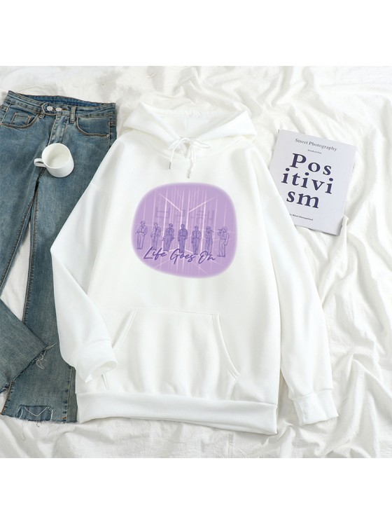 Long-Sleeve Letter Print Fleece-Lined Hooded Sweatshirt BTS  KPOP Inspo Outfits