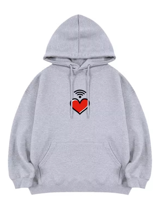 Gray Hoodie with Heart Print Stray Kids - KPOP Inspo Outfits