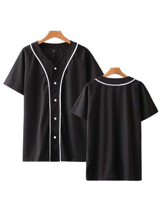 Black/White Baseball Jersey Tee - Casual Sports Top， BTS Straykids Inspo Outfit