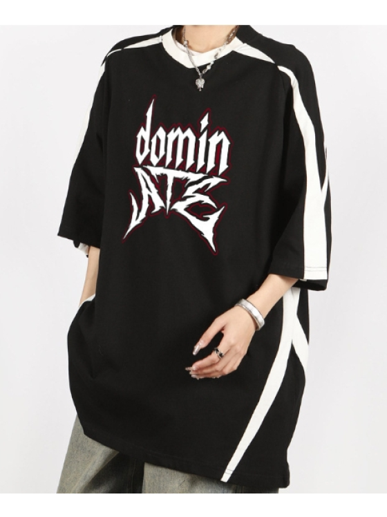 Black/White Printed Short-Sleeve T-shirt skzdomin  Inspo Outfits