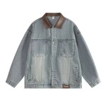 エンハイプン - ジェイクにインスパイアされたカラーブロックラペルデニムジャケット