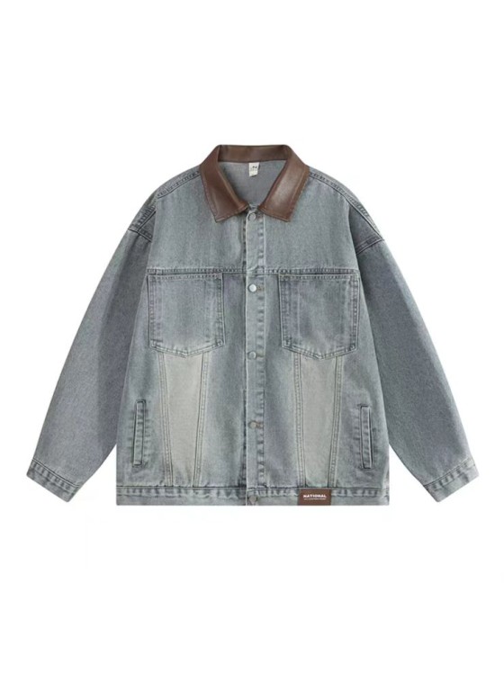 Enhypen-Jake Inspired  Color-Blocked Lapel Denim Jacket.