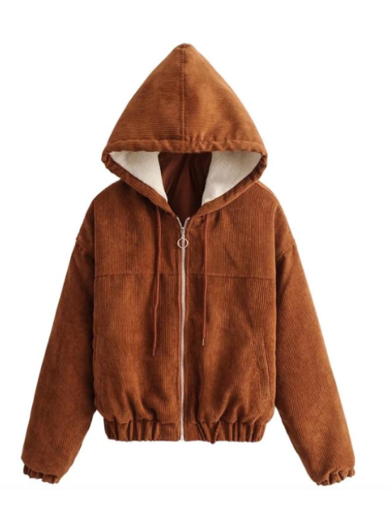 Vintage Brown Corduroy Hooded Jacket StrayKids - KPOP Inspo Outfits