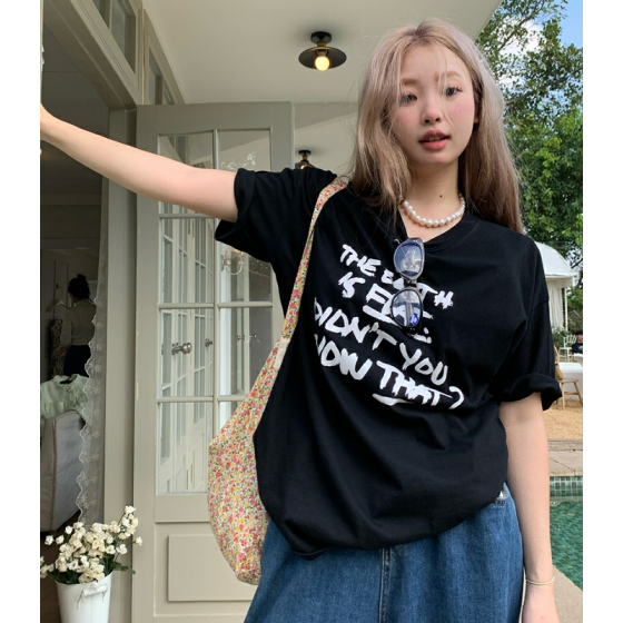 White pure cotton women's short-sleeved T-shirt-Suga-Outfits