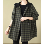 純粋な綿のフード付きチェック柄コート- jungkook服