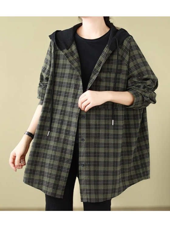Pure cotton hooded plaid coat-Jungkook-Clothing